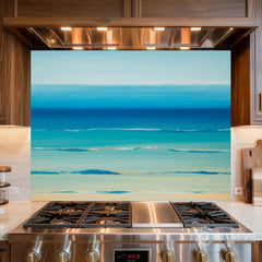 Full-Bleed Layered Sea Horizon Glass Backsplash