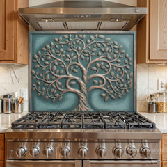 Ornate Copper Tree Glass Backsplash
