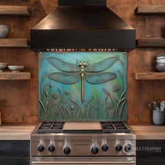 Embossed Metal Relief Dragon Glass Backsplash Design