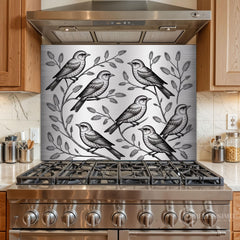 Engraved Metal Design Glass Backsplash Panel
