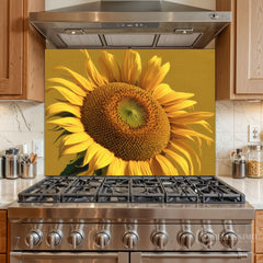 Painterly Sunflower Glass Backsplash