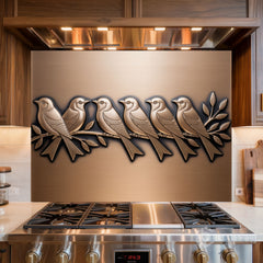Brushed Bronze Birds on Branch Glass Backsplash