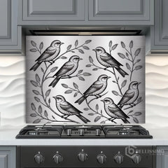 Engraved Metal Design Glass Backsplash Panel