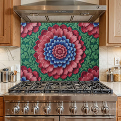 Ornate Floral Medallion Glass Backsplash Design