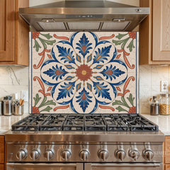 Ottoman Mediterranean Tile Medallion Glass Backsplash