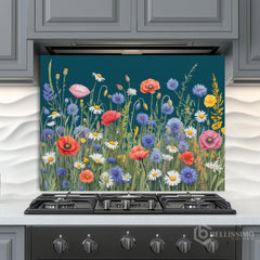 Wildflower Meadow Tapestry Glass Backsplash