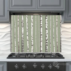Minimalist Birch Forest Glass Backsplash