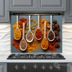 Full-Bleed Culinary Spice Spoon Grid Backsplash