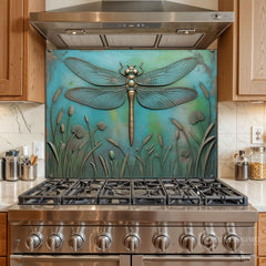 Embossed Metal Relief Dragon Glass Backsplash Design