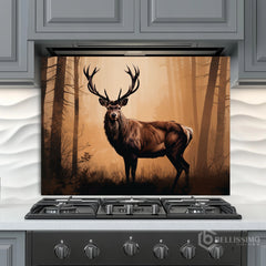 Moody Forest Stag Glass Backsplash Design