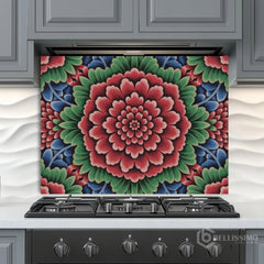 Ornate Floral Medallion Printed Glass Kitchen Backsplash