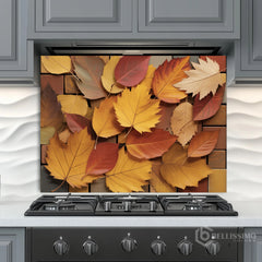 Elegant Autumn Leaf Glass Backsplash Design