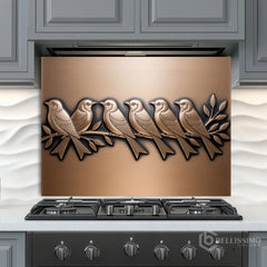 Brushed Bronze Birds on Branch Glass Backsplash