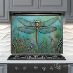 Embossed Metal Relief Dragon Glass Backsplash Design