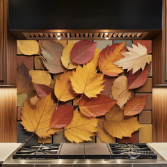 Elegant Autumn Leaf Glass Backsplash Design