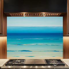 Full-Bleed Layered Sea Horizon Glass Backsplash