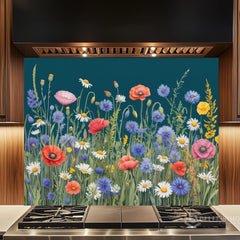 Wildflower Meadow Tapestry Glass Backsplash