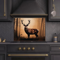 Moody Forest Stag Glass Backsplash Design