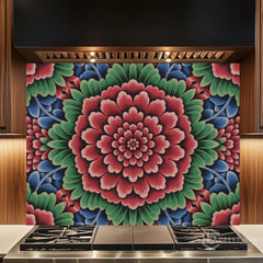 Ornate Floral Medallion Printed Glass Kitchen Backsplash