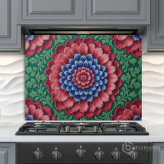 Ornate Floral Medallion Glass Backsplash Design