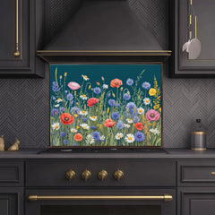 Wildflower Meadow Tapestry Glass Backsplash