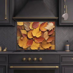 Elegant Autumn Leaf Glass Backsplash Design