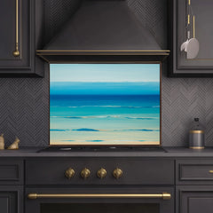 Full-Bleed Layered Sea Horizon Glass Backsplash
