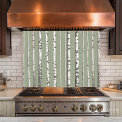 Minimalist Birch Forest Glass Backsplash