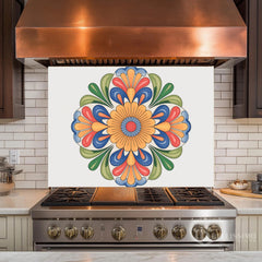 Vibrant Talavera Floral Glass Backsplash