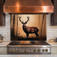 Moody Forest Stag Glass Backsplash Design