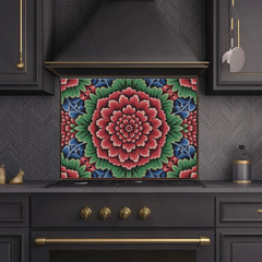 Ornate Floral Medallion Printed Glass Kitchen Backsplash