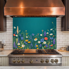 Lush Wildflower Garden Glass Backsplash Design