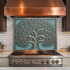 Ornate Copper Tree Glass Backsplash