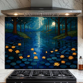 Moonlit Forest Glass Kitchen Backsplash: Serene Tempered Glass Decor