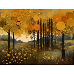 Golden Abstract Forest Glass Backsplash: Tempered Kitchen Decor Panel