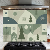 Abstract Moss Green Geometric Glass Kitchen Backsplash - Tempered Glass Panel