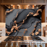 Black and Gold Marble Glass Backsplash: Modern Kitchen Decor