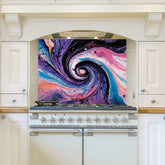 Cosmic Swirl Tempered Glass Kitchen Backsplash: Vivid Galaxy Art