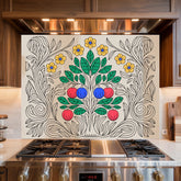 Tree of Life Glass Backsplash: Folk Art Botanical Kitchen Decor