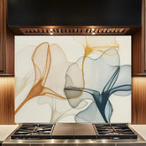 Minimalist Amber Glass Kitchen Backsplash: Tempered Flowing Shapes