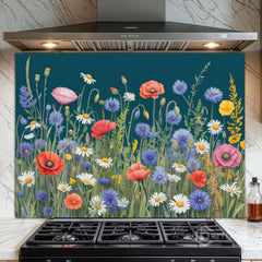 Wildflower Meadow Tapestry Glass Backsplash