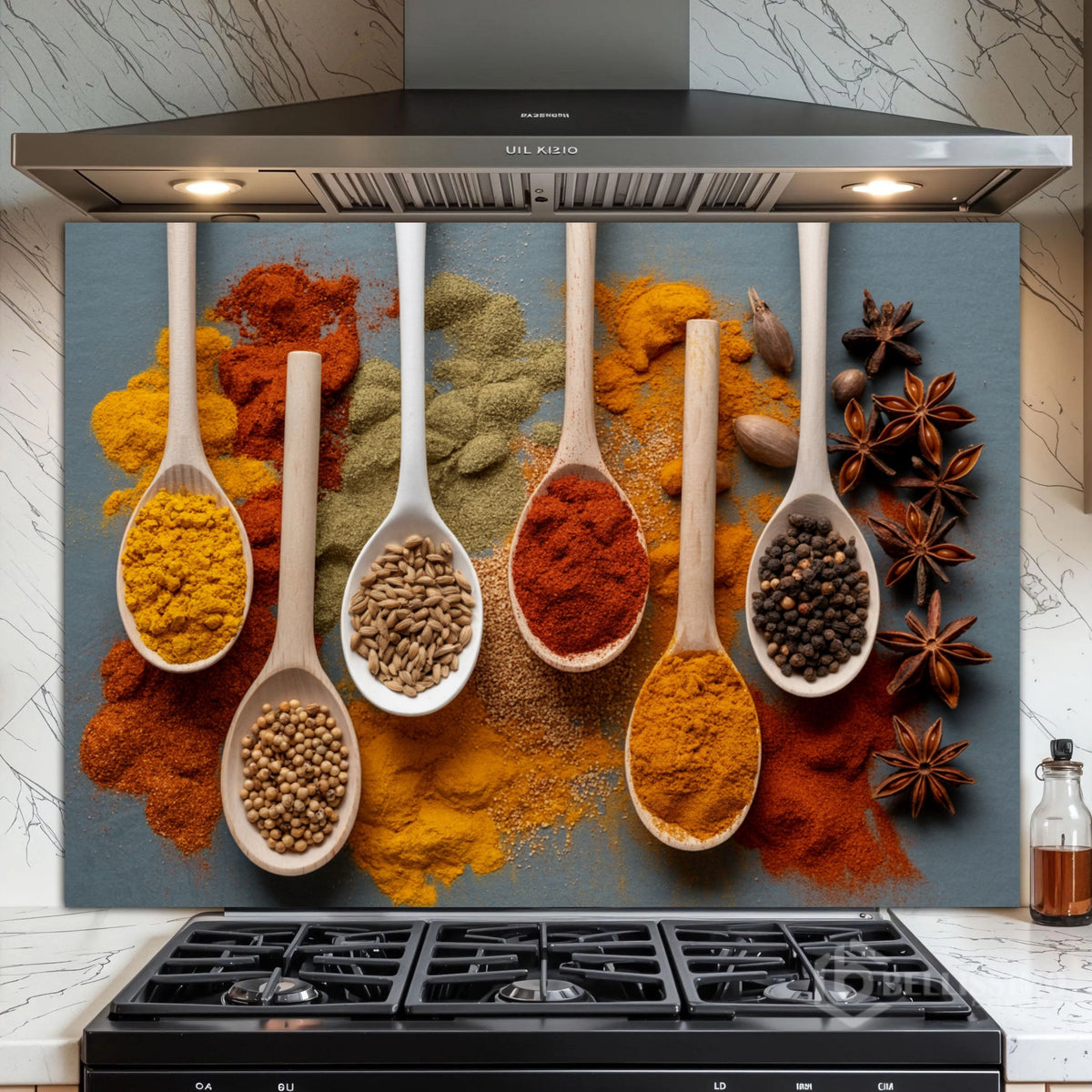 Full-Bleed Culinary Spice Spoon Grid Backsplash