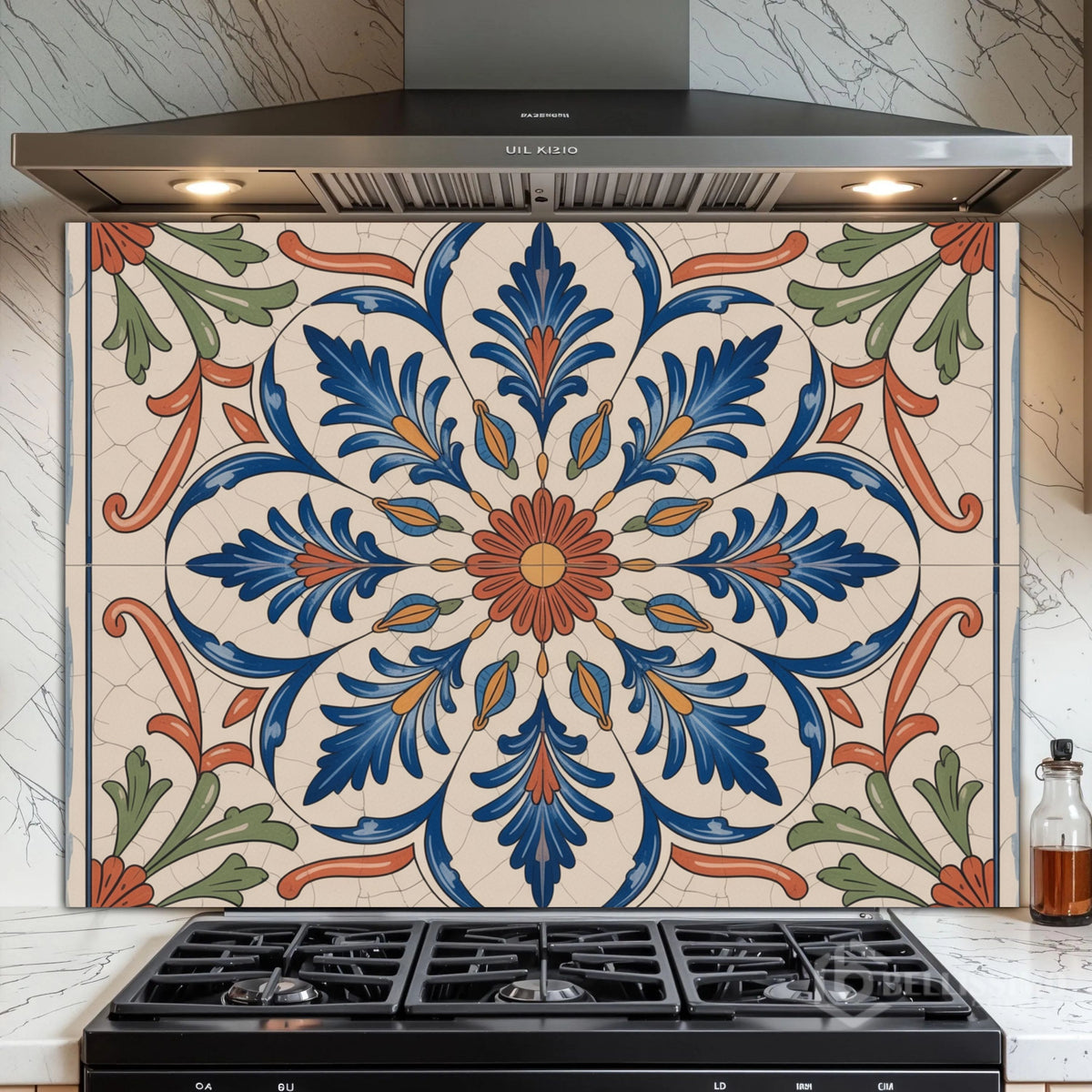 Ottoman Mediterranean Tile Medallion Glass Backsplash