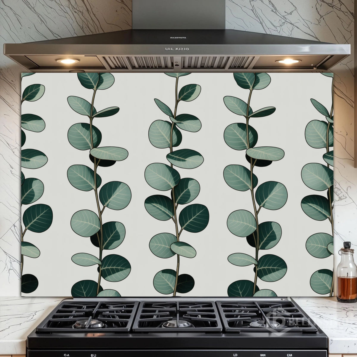 Eucalyptus Repeat Pattern Glass Backsplash Design