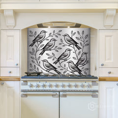 Engraved Metal Design Glass Backsplash Panel