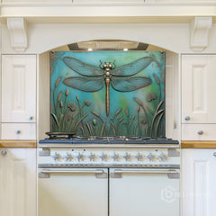 Embossed Metal Relief Dragon Glass Backsplash Design