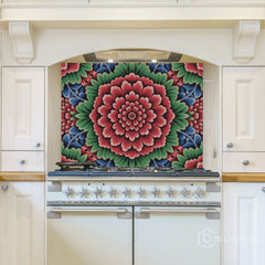 Ornate Floral Medallion Printed Glass Kitchen Backsplash