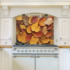 Elegant Autumn Leaf Glass Backsplash Design