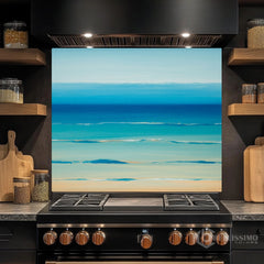 Full-Bleed Layered Sea Horizon Glass Backsplash