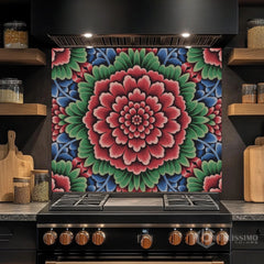 Ornate Floral Medallion Printed Glass Kitchen Backsplash